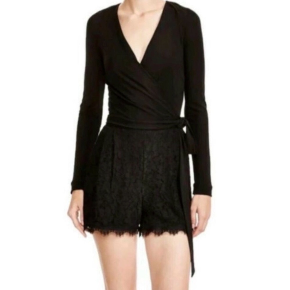 Diane Von Furstenberg Tillie Lace Romper Wrap Long Sleeve Size 2 DVF